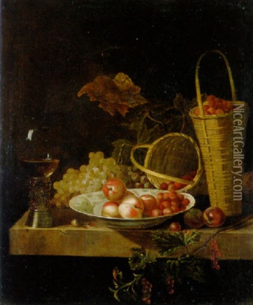 Stilleben Mit Fruchten, Weinglas Und Korben Oil Painting - Jan Davidsz De Heem