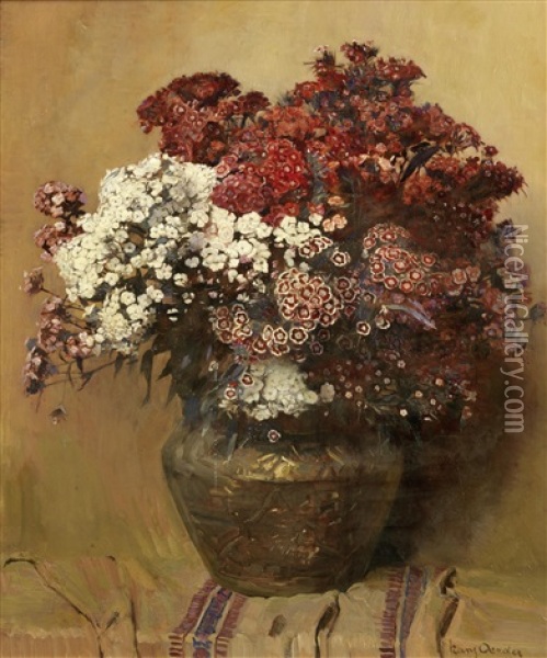 Still Life With Sweet William In A Copper Pot Oil Painting - Frans David Oerder