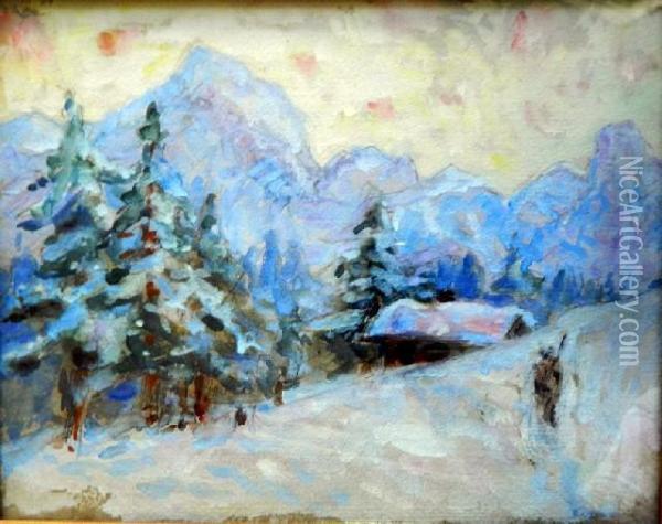 Towards Weisshorn, Switzerland Oil Painting - John Peter Russell