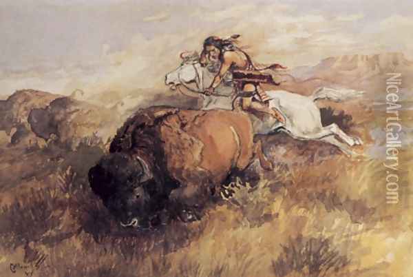 Indian On White Horse Oil Painting - Charles Marion Russell