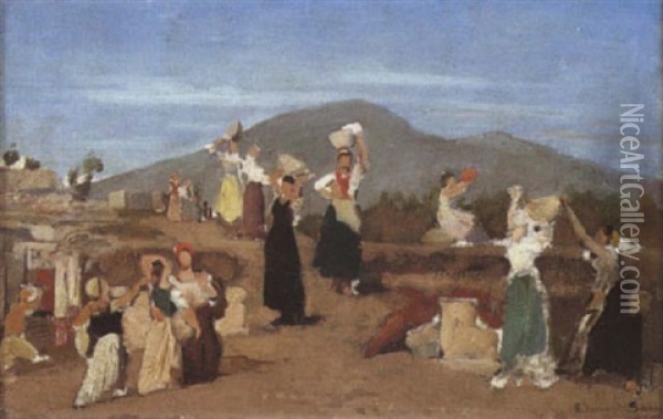 Les Fouilles A Pompei Oil Painting - Edouard Alexandre Sain