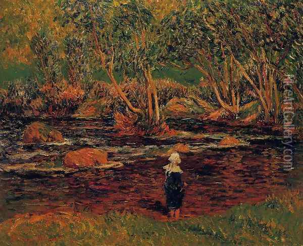 A Ford, Pont-Aven River Oil Painting - Henri Moret