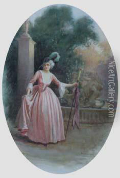 Lady In A Garden Oil Painting - William F. Ashburner