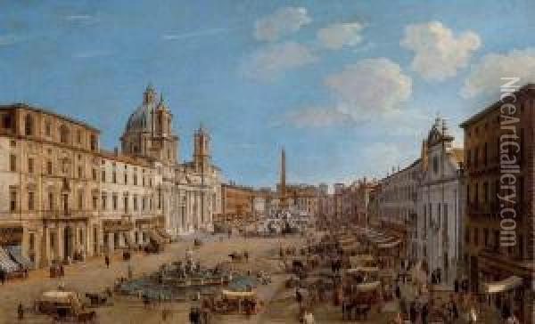Wittel, Called Vanvitelli The Piazza Navona, Rome Oil Painting - (circle of) Wittel, Gaspar van (Vanvitelli)