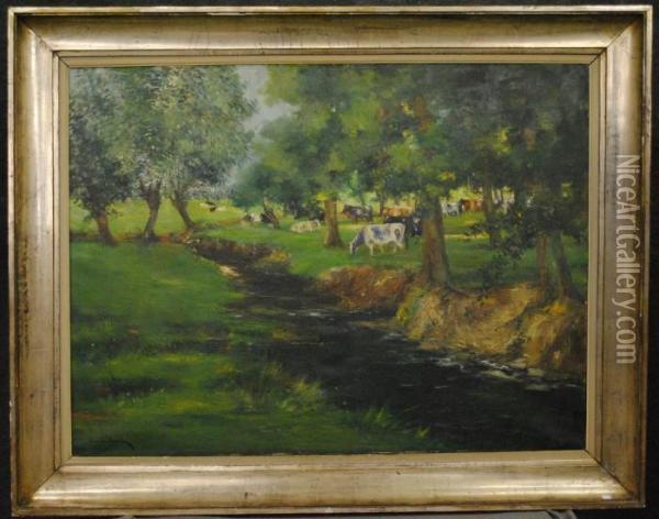 Paysage Champetre Avec Vaches Et Saules Oil Painting - Francois Marechal