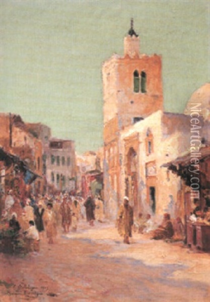 Mosquee Bab Djira, Tunis Oil Painting - Eugene Jules Delahogue