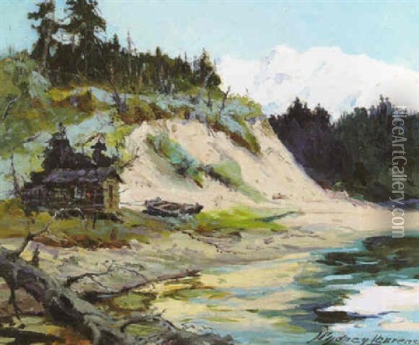 Cabin By A Mountain Lake Oil Painting - Sydney Mortimer Laurence
