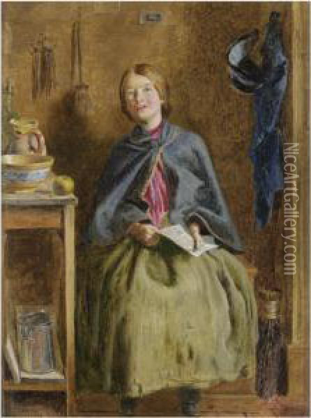 A Maid Learning To Read Oil Painting - Frederick Smallfield, A.R.W.S.