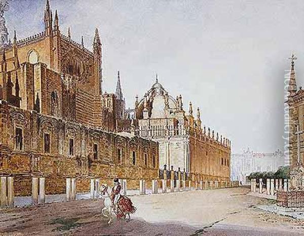 Vista De La Catedral De Sevilla Oil Painting - Rafael Benjumea