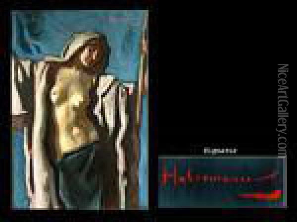Weiblicher Akt Vor Blauer Draperie Oil Painting - Hugo, Freiherr Von Habermann