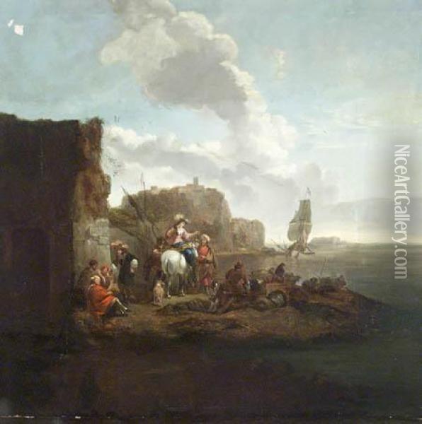 Group Of Travelers Beside A Rocky Inlet Oil Painting - Pieter Wouwermans or Wouwerman