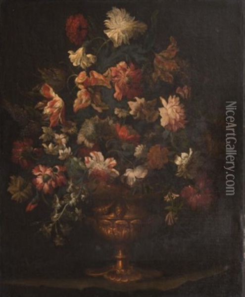 Bouquet De Fleurs Sur Un Entablement Oil Painting - Andrea Scacciati