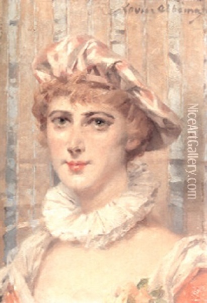 A Portrait Of A Young Lady Wearing A Ruff Oil Painting - Louise Abbema