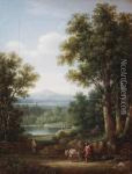 Bewaldete Hugellandschaft Mit Wanderer Und Seinem Beladenen Esel Oil Painting - Jaques D'Arthois