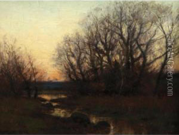Twilight Landscape With Stream Oil Painting - William Merritt Post
