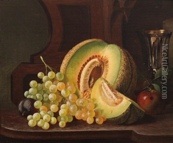 Still Life With Grapes And Melon Oil Painting - Andrew John Henry Way