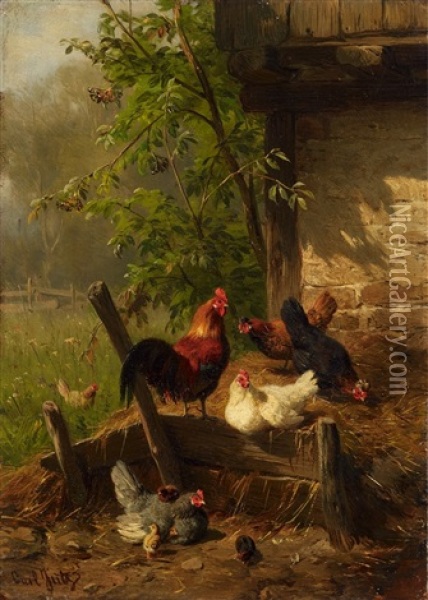 Huhnerhof Oil Painting - Carl Jutz the Elder