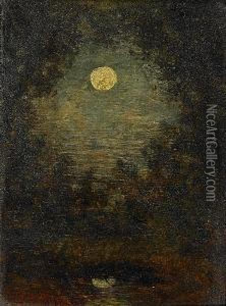 Full Moon Through The Woods Oil Painting - Ralph Albert Blakelock