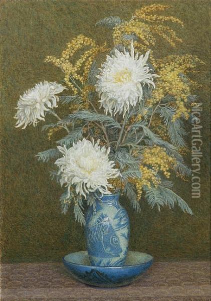 Chrysanthemums Oil Painting - Edith Martineau