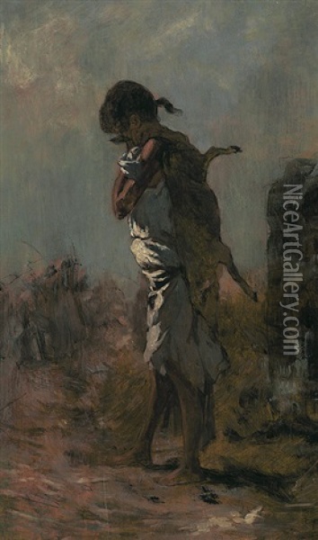 Zigeunermadchen Tragt Erlegtes Tier (study) Oil Painting - August Xaver Carl von Pettenkofen