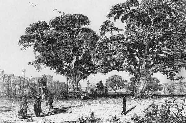View of Ezbekiyah, Cairo c. 1835 Oil Painting - Prosper-Georges-Antoine Marilhat