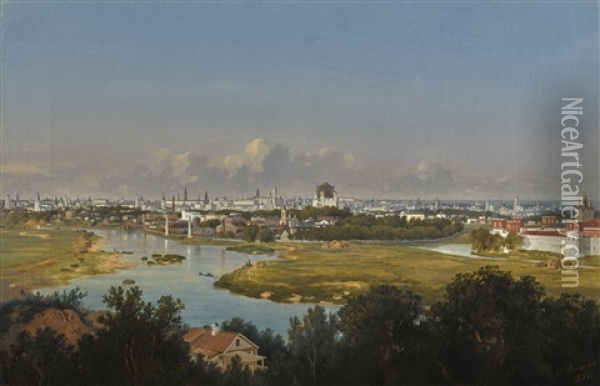 View Of Moscow From Sparrow Hills Oil Painting - Vladimir Fedorovich Ammon