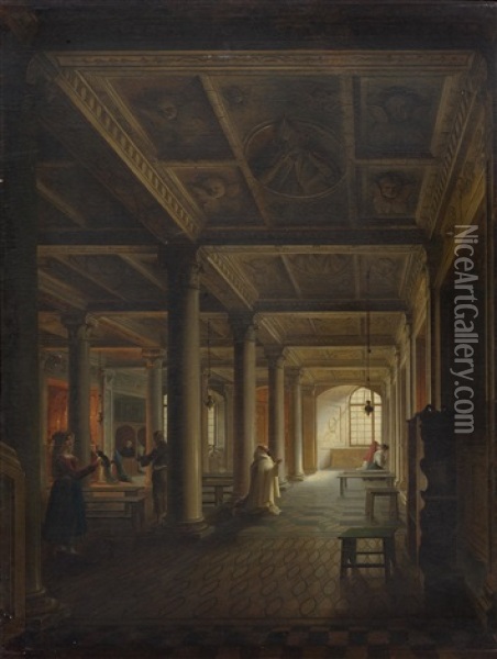 A Church Interior, Probably In Venice Oil Painting - Vincenzo Abbati
