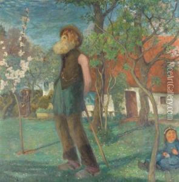 Alter Mann Und Junges Madchen Im Garten Oil Painting - Heinrich Nauen