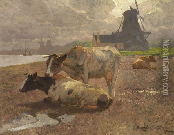 Kuhe In Hollandischer Landschaft Oil Painting - Franz Gustav Hochmann