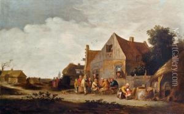Dorfszene Mit Bauern Vor Einer Taverne Oil Painting - Pieter de Bloot