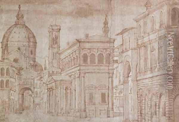 Architectural Capriccio Oil Painting - Baldassare (Baldassare da Urbino) Lanci
