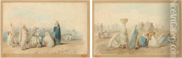 Chameliers En Egypte Marche Egyptien Oil Painting - Francois-Auguste Biard