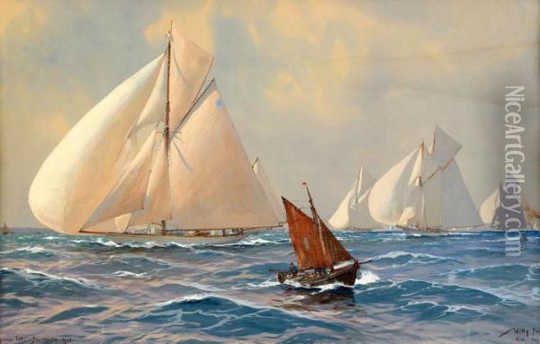 Seeregatta Kiel Oil Painting - Willy Stower