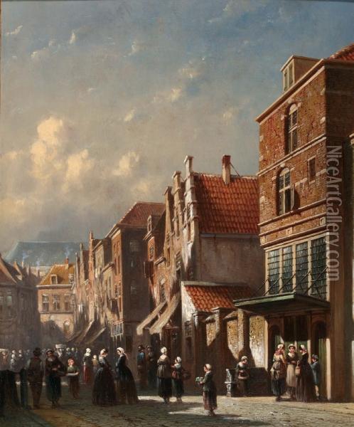 Zonnig Stadsgezicht Te Alkmaar Oil Painting - Pieter Gerard Vertin
