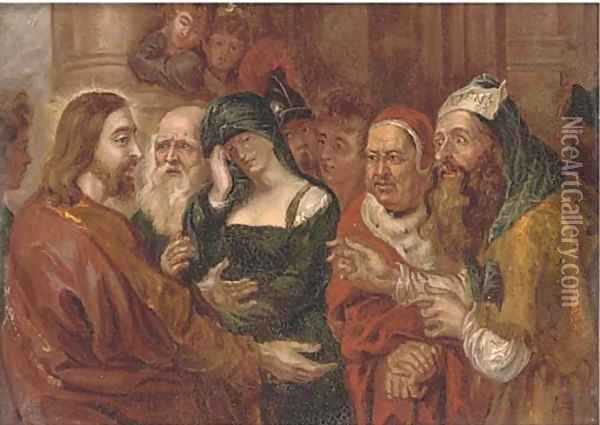 Christ and the woman taken in adultery Oil Painting - Sir Peter Paul Rubens