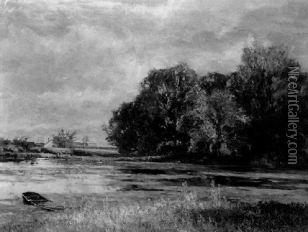 Flusslandschaft Bei Frankfurt Oil Painting - Andreas Egersdoerfer