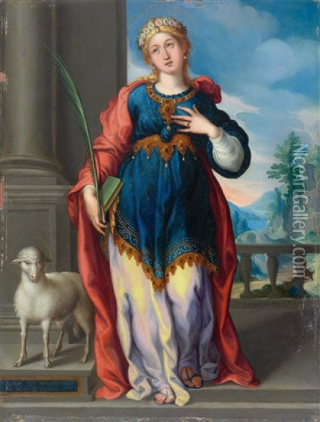 Saint Agnes Oil Painting - Sigmund Laire