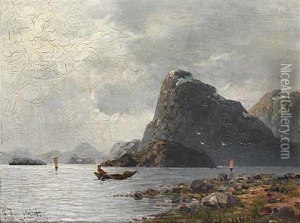 Fjordparti Med Robad Og Sejlskibe Oil Painting - Johann Jungblut