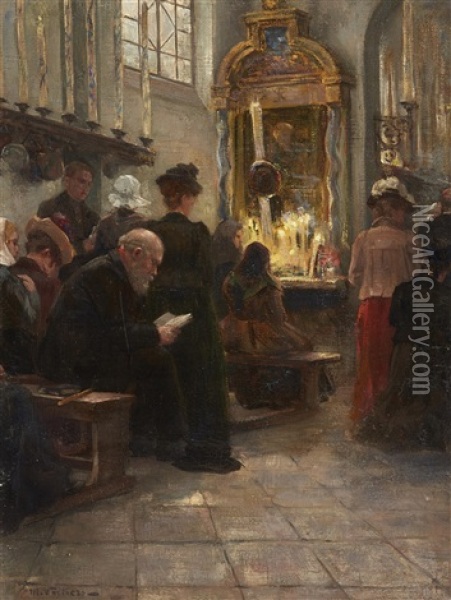 The Chapel At Kevelaer Oil Painting - Max Volkers