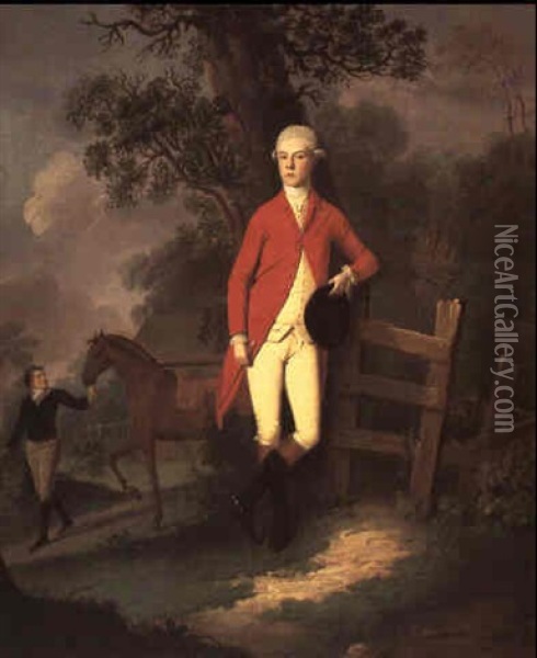 Master Ashton, His Bay Horse And Groom In The Background Oil Painting - Arthur Devis