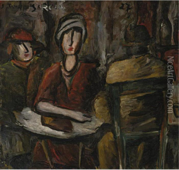 Dos Mujeres En Un Cafe Oil Painting - Joaquin Torres-Garcia
