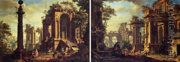 Rovina Architettonicha Con Figure Oil Painting - Giovanni Battista Innocenzo Colombo