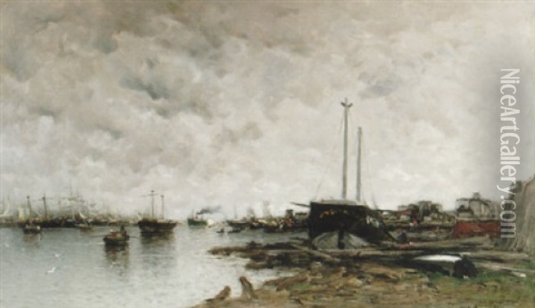 Sydlandskt Hamnlandskap Oil Painting - Wilhelm von Gegerfelt