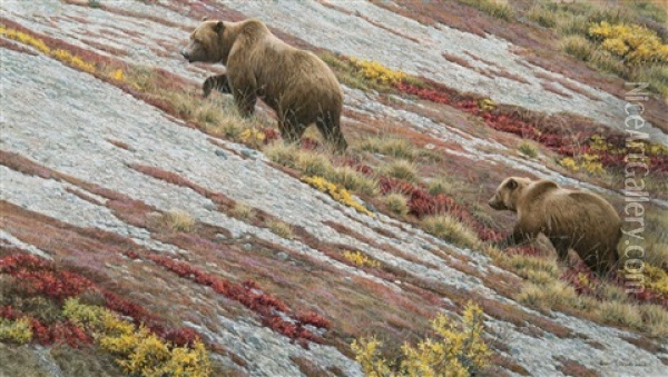 Alaskan Autumn Grizzlies Oil Painting - Robert Bateman