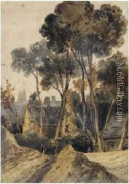 Paysage A La Chaumiere Oil Painting - Prosper Georges Ant. Marilhat