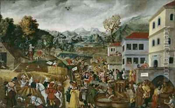 'Augsburger Monatsbilder' July, August, September Oil Painting - Jorg the Elder Breu