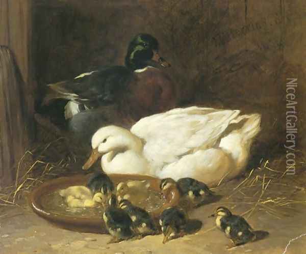 Duck And Duckings 1851 Oil Painting - John Frederick Herring Snr