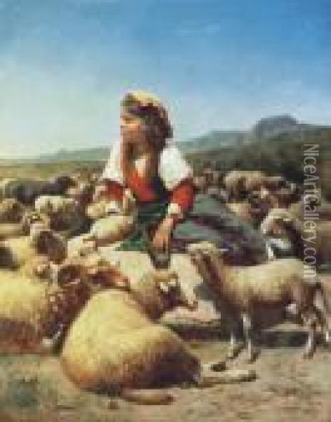 Shepherdess At Rest Oil Painting - Andras Markos