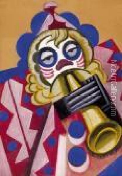 Clown Playing On The Trumpet Oil Painting - Hugo Scheiber