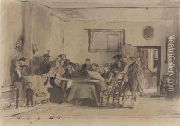 Sketch For 'reading The Will' Oil Painting - Sir David Wilkie